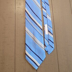 Dolce Punta 100% Silk Tie Blue Black White Stripe Pattern Handmade Italy Luxury